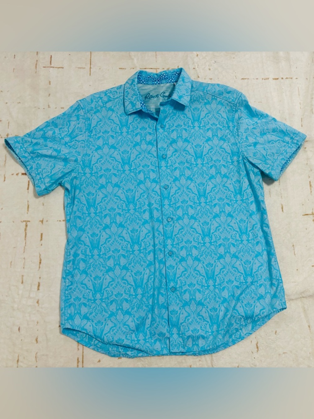 Robert Graham Turquoise Blue Floral-Print Button Down Shirt